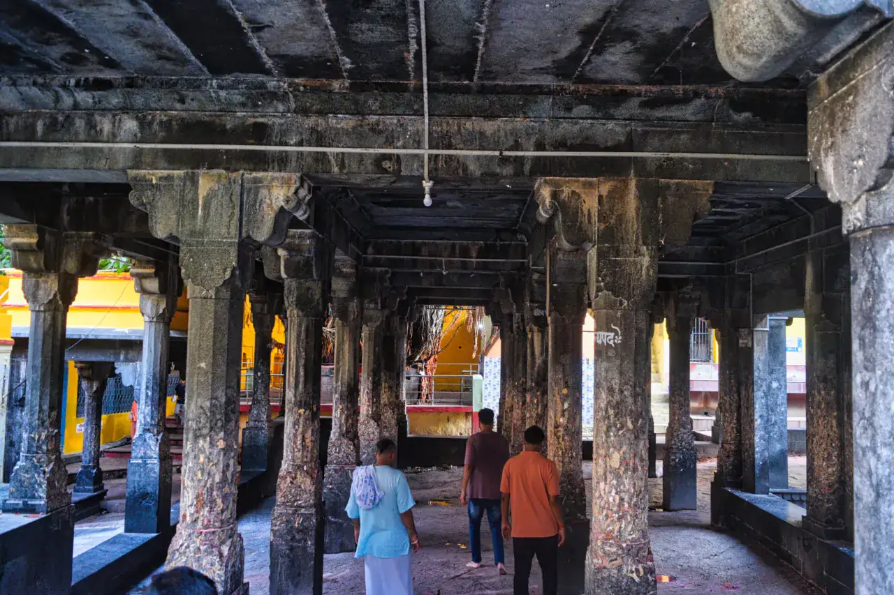 Stone pillars inside Vishnupad Temple in Gaya