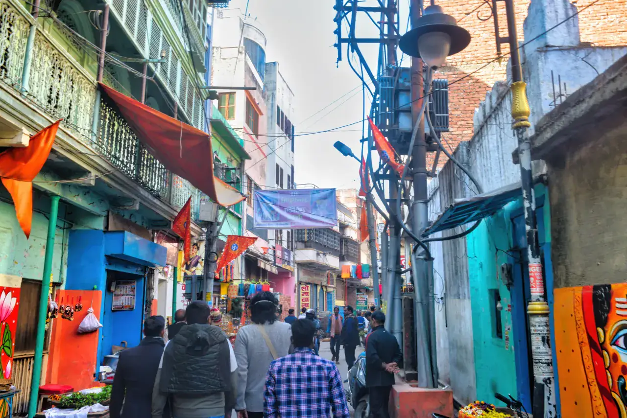 A narrow old-city lane in Varanasi