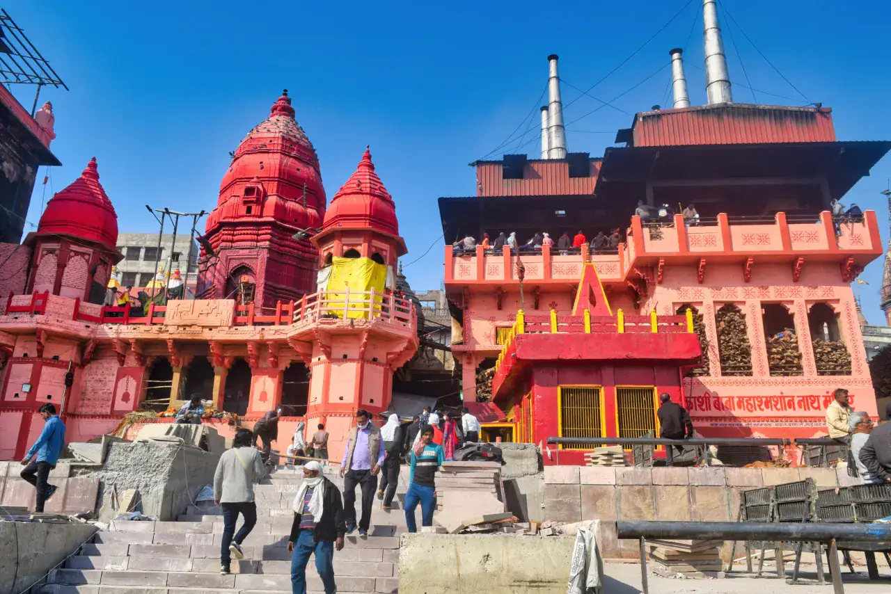 Temples rising above the riverfront ghats in Varanasi