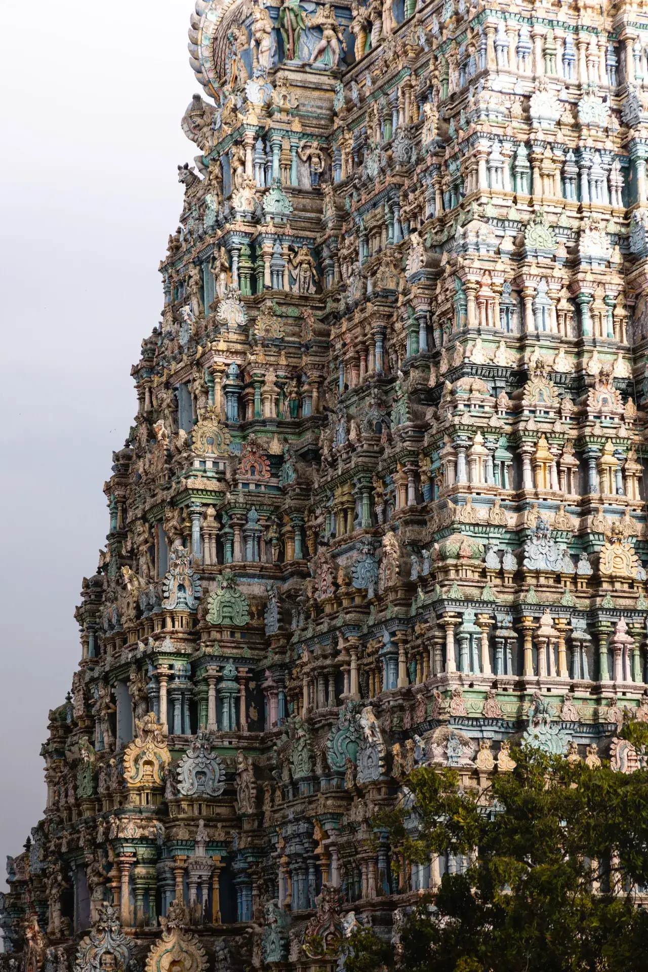 The sculpted gopuram of Meenakshi Amman Temple in Madurai