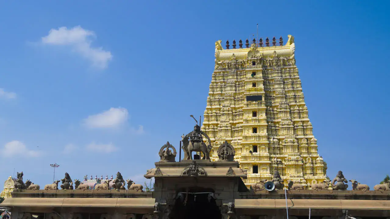 The gopuram of Ramanathaswamy Temple in Rameshwaram